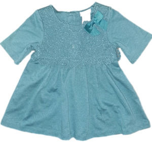 Tahari Girls Size 3T Green Floral Lace Dress Back Button Front Bow Holiday